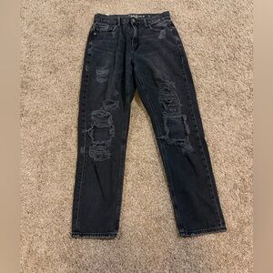 American Eagle Women's Distressed High-Rise Mom Jeans Black Size 4